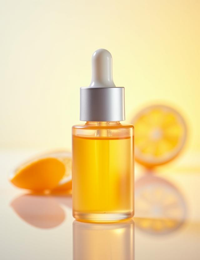 Frasco con gotero de serum facial con vitamina C.